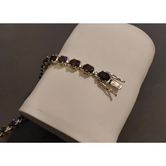 Gorgeous 20 Carat Oval Cut Genuine Smokey Topaz Gemstone Tennis Bracelet~925SS - Picture 3 of 4